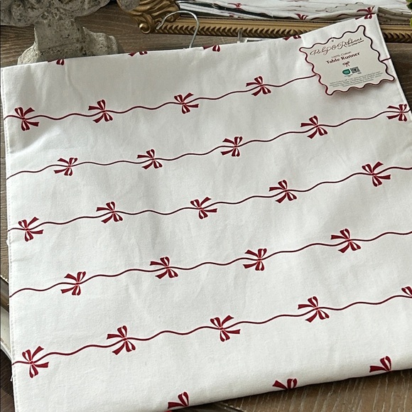 Other - NWT! Shabby Chic Coquette Ribbon & Bow Red and White Table Runner